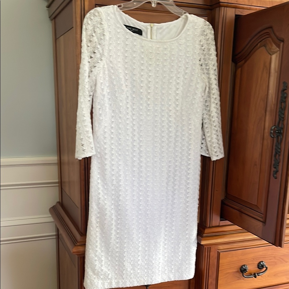 Nine West White Sheath Dress 3/4 Sleeve Scoop Neck